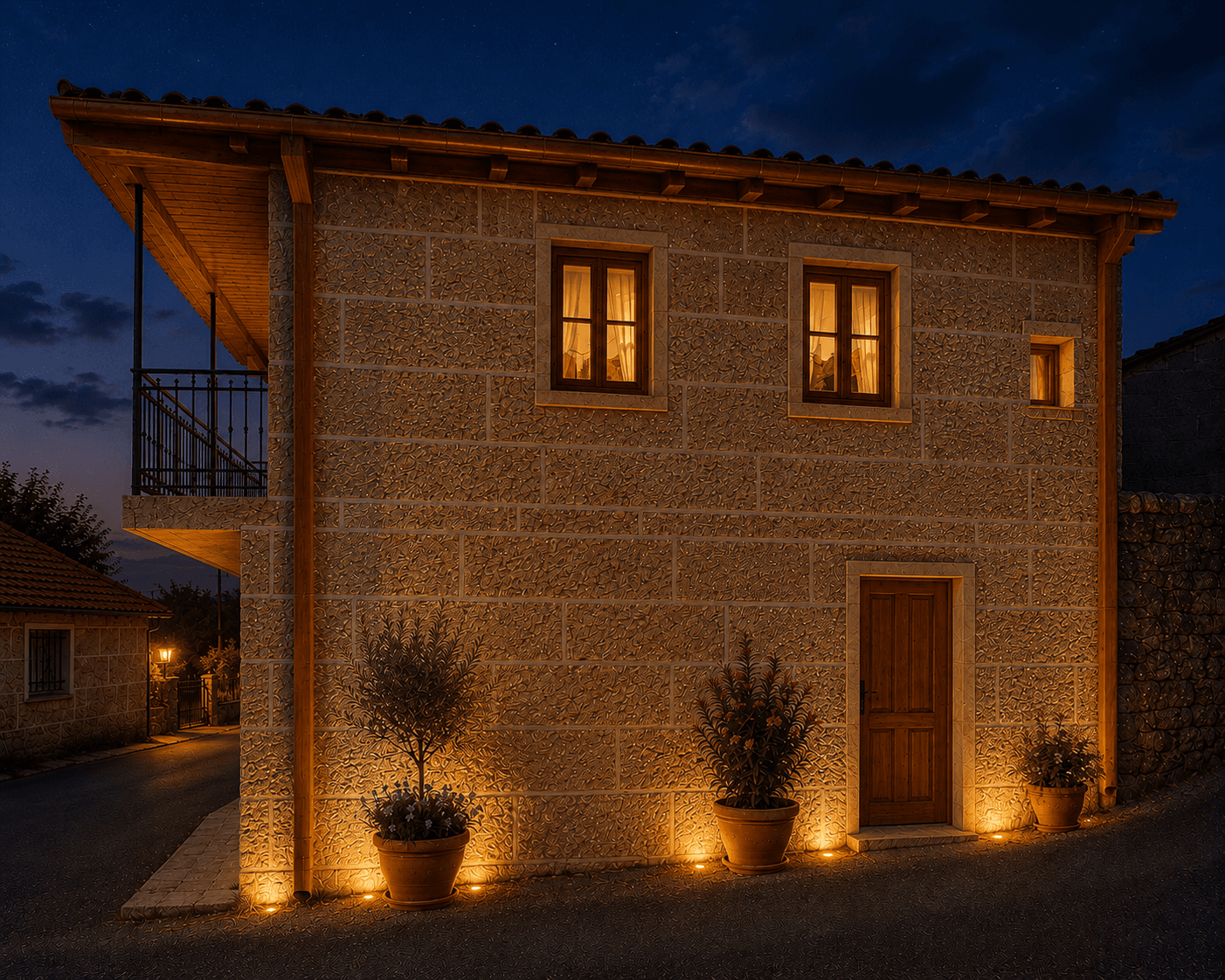 Fachada principal nocturna propuesta Casa SRM-002