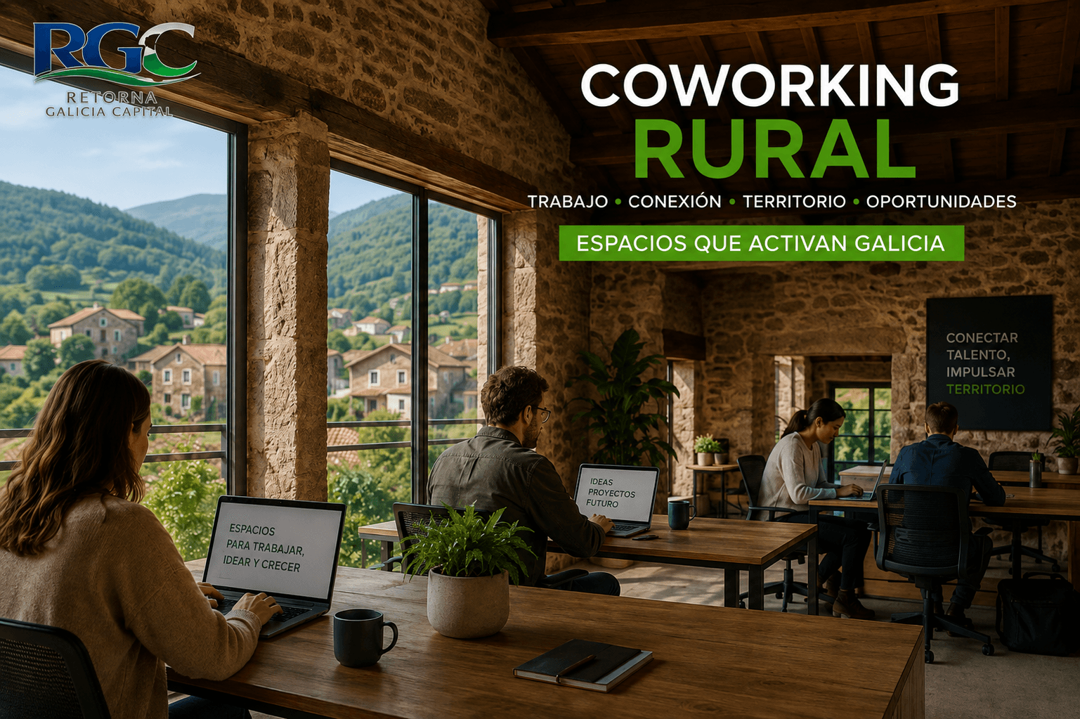 Coworking rural en Galicia impulsado por Retorna Galicia Capital
